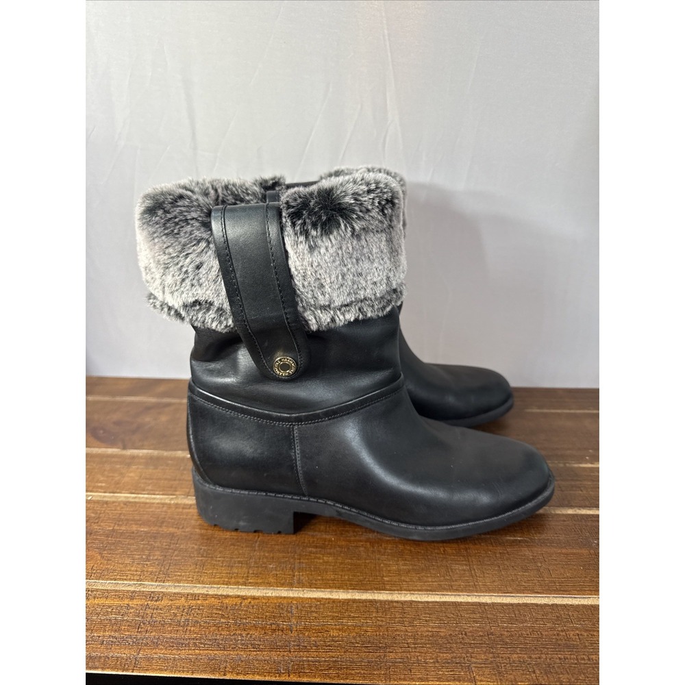 Cole‎ Haan Womens Black Leather Faux Fur Lined Waterproof Winter Boots Size 8.5B